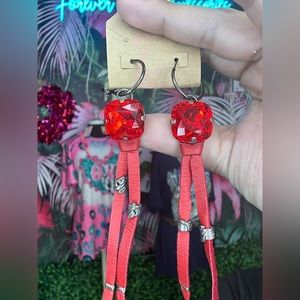 Cherry red large stone earrings